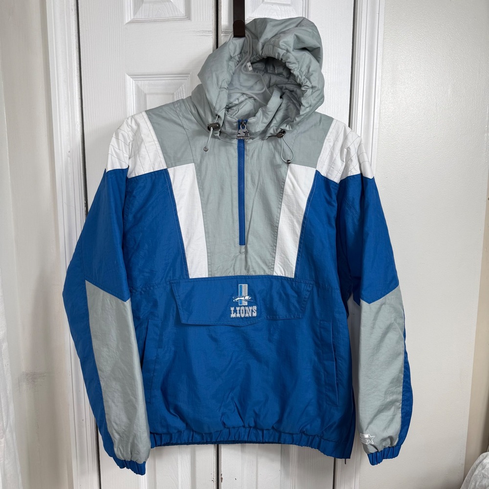 HOMAGE x Starter Detroit Lions NFL Pullover Jacket Blue Gray Hooded Large